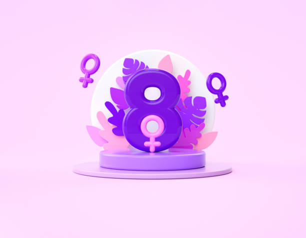 International Women's Day podium with number 8 and floral ornaments for banner background in 3D illustration. March 8 for feminism, independence, sisterhood, empowerment, activism for women rights podio del día internacional de la mujer con el número 8 y adornos florales para fondo de pancarta en ilustración 3d. 8 de marzo por el feminismo, la independencia, la sororidad, el empoderamiento, el activismo por los derechos de las mujeres