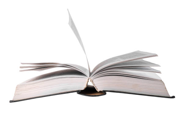 istock Open hardcover book isolated on white background. Dictionary, bible, code, history or philosophy book, poetry, encyclopedia or novel 1371552612