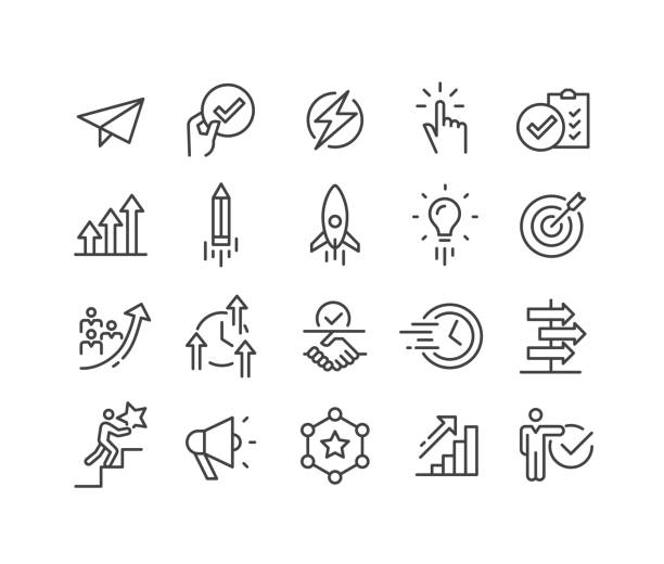 Project Launch Icons - Classic Line Series Editable Stroke - Project Launch - Line Icons releasing stock illustrations