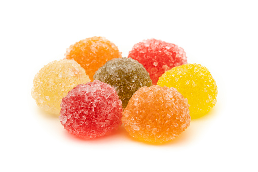 Colorful jelly sugar candies isolated on white background.