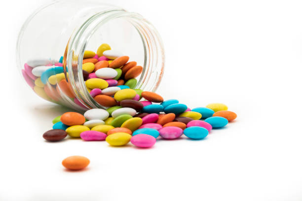 Colorful candies isolated on white background.