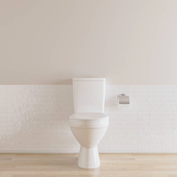 istock white toilet bowl in empty room with white tile, 3d illustration 1371561977