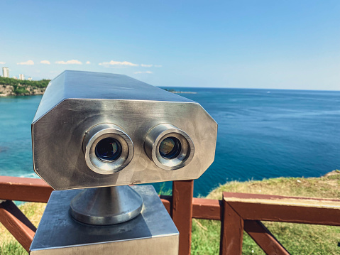 binoculars for viewing platforms. enlargement of small items. Paid binoculars to explore the surroundings. view of mountain slopes and peaks.