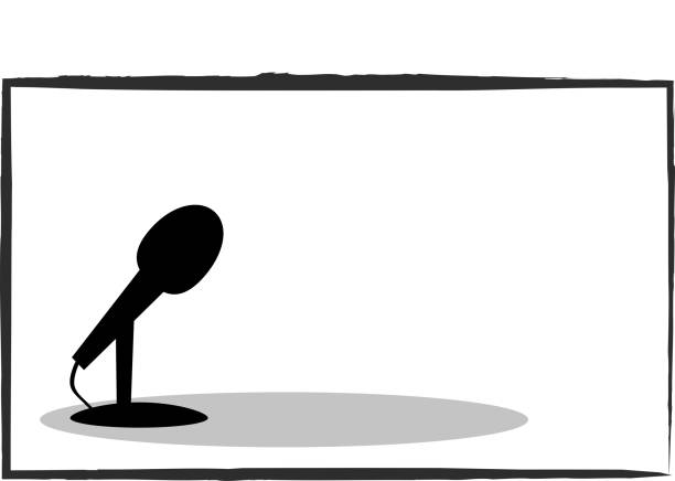 Microphone White background with a microphone for presentations and announcements podcasting photos stock illustrations