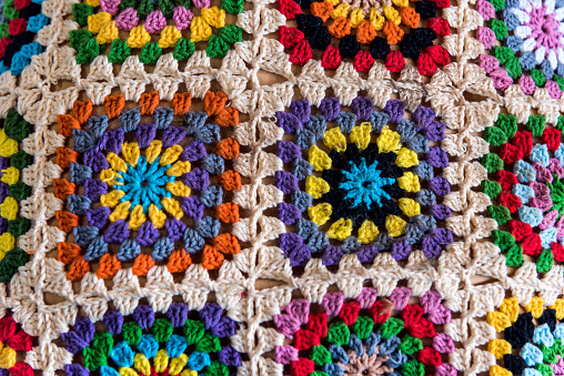 Colorful crocheted pillow