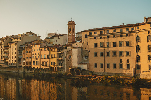 Arno river waterfront of Florence old city view in Tuscany, Italia