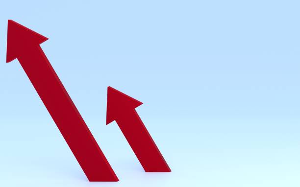 istock 3DCG, blue background and red arrow 1371577108