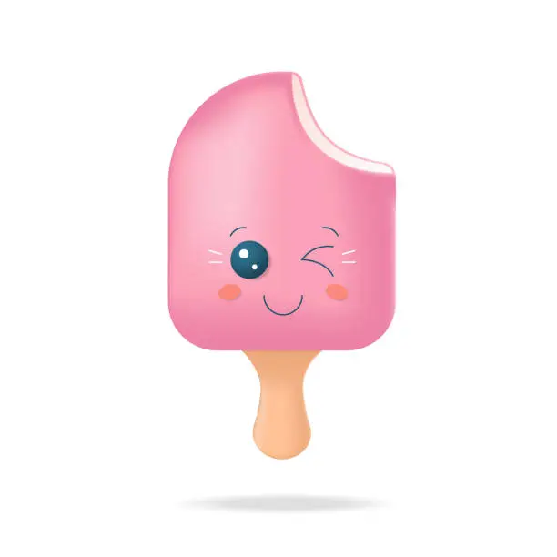 Vector illustration of Bitten 3d cartoon cute ice cream