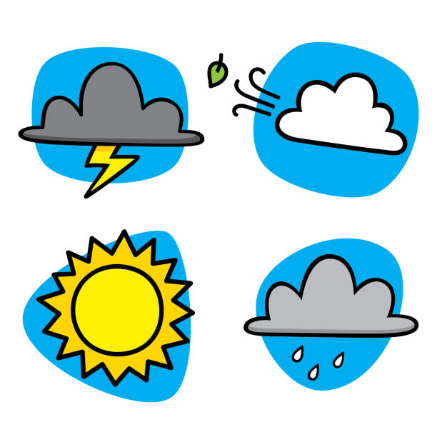 ilustraciones, imágenes clip art, dibujos animados e iconos de stock de set de garabatos meteorológicos - cloud drawing heat cold