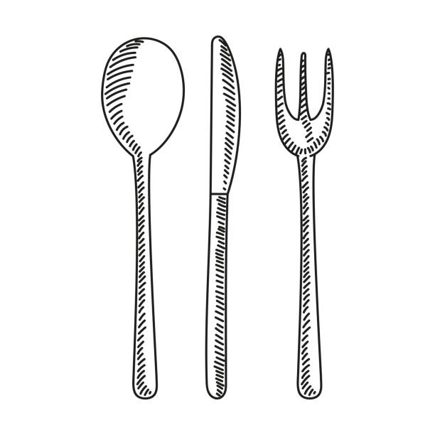 illustrazioni stock, clip art, cartoni animati e icone di tendenza di cutlery icona di schizzo disegnata a mano, illustrazione vettoriale - spoon computer graphic silhouette fork