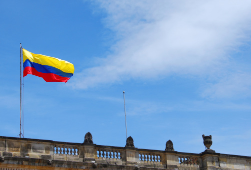 The Colombian flag, flying atop the Capitolio Nacional in Bogota