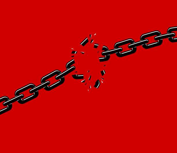 Breaking chain freedom and liberty concept vector illustration in poster style, liberation, weak link concept. Breaking chain freedom and liberty concept vector illustration in poster style, liberation, weak link concept. chain stock illustrations