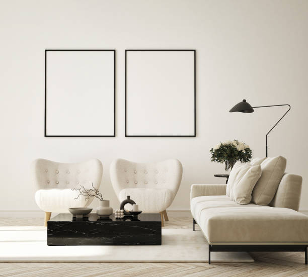 istock mock up poster frame in modern interior background, living room, Scandinavian style, 3D render, 3D illustration 1371592081
