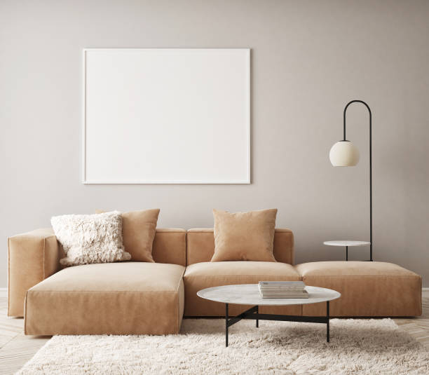 mock up poster frame in modern interior background, living room, Scandinavian style, 3D render, 3D illustration