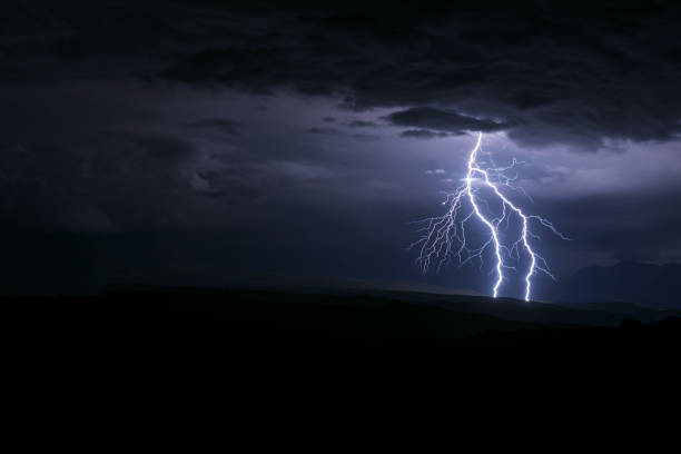 Lightning storm in Arches National Park stock photo
