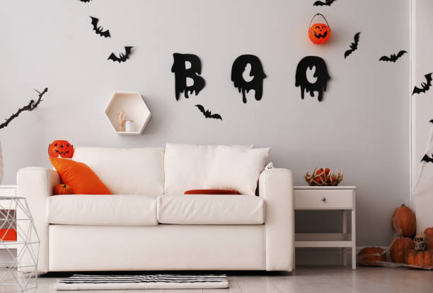 istock Stylish room interior with creative Halloween decor 1371605495