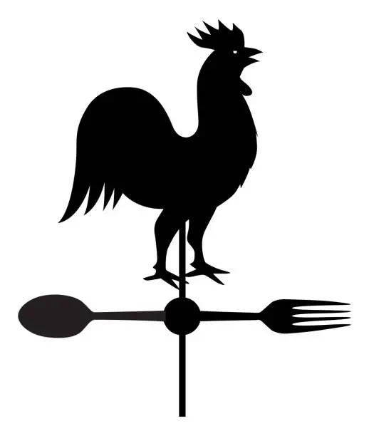 Vector illustration of Rooster Fork And Spoon Weather Vane