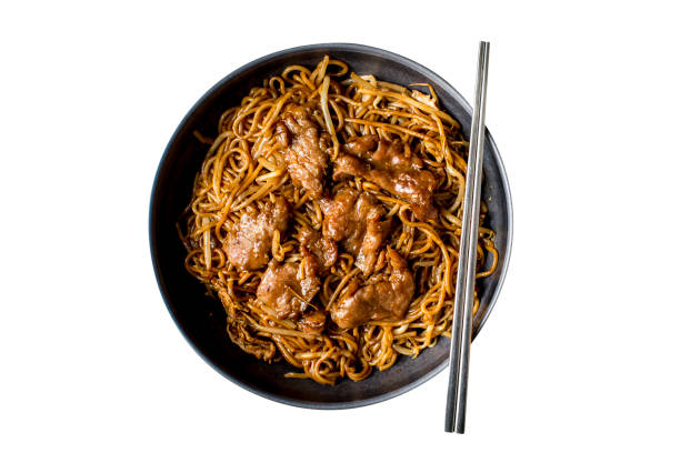 Malaysian and Thai Cuisine - Beef Stir Fried Lai Fun isolated on white