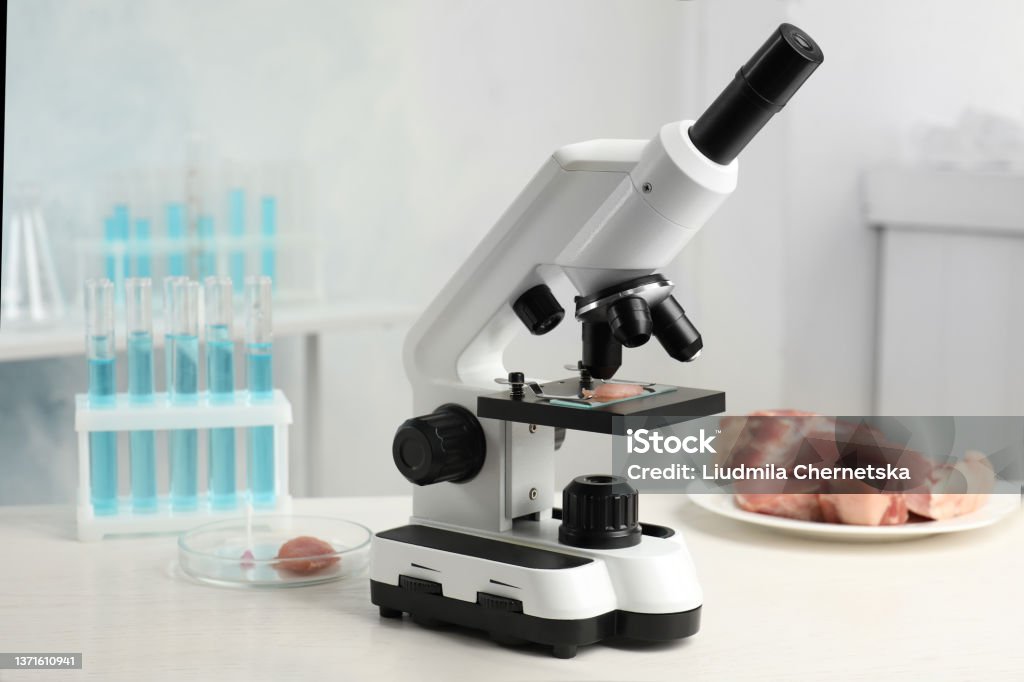 Poisons Microscope Slide With Meat Sample On Microscope In Laboratory Poison Detection ...