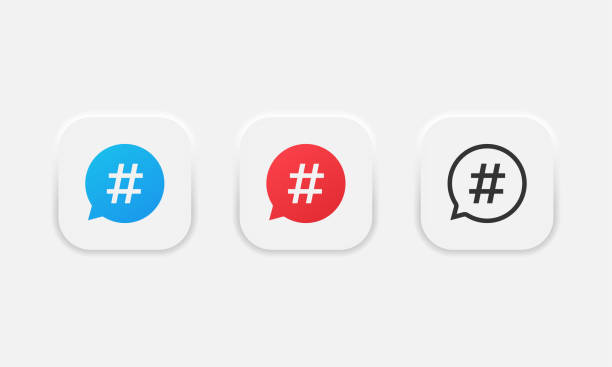 istock Hashtag in circle speach bubble icon set isolated on gray background. Social media symbol. Vector EPS 10 1371616923