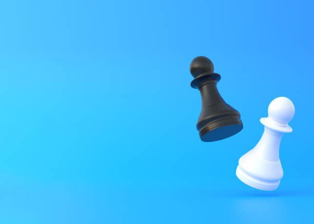 istock Realistic pawn on bright blue background with copy space 1371618487