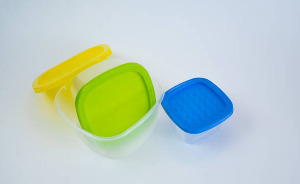 istock Set of plastic food containers on white background 1371620375