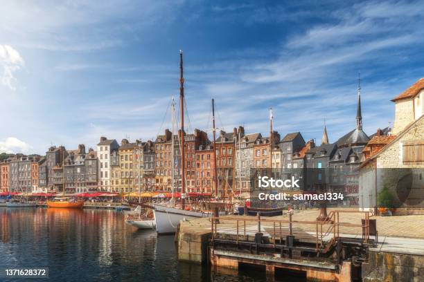 The Harbor Of Honfleur Port Normandy France With Colorful Buildings Boats And Yachts Stock Photo - Download Image Now