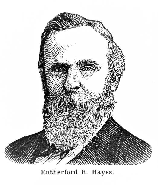 ilustraciones, imágenes clip art, dibujos animados e iconos de stock de rutherford hayes portrait, 19o presidente de los estados unidos - civil war general engraving men