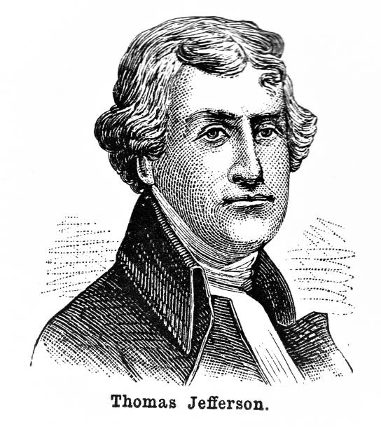 Thomas Jefferson Portrait, Founding Father of United States, 2nd Vice President, 3rd President Portrait of Thomas Jefferson, second vice president and third president of the United States. From Virginia, Jefferson was born April 13, 1743, and died July 4, 1826. Illustration published in First Lessons in Our Country’s History by William Swinton, A.M. (Ivison, Blakeman, Taylor, & Company, New York and Chicago) in 1872. us president stock illustrations