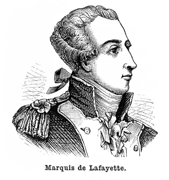 ilustrações, clipart, desenhos animados e ícones de retrato marquês de lafayette, revolução americana, revolução francesa - marquis