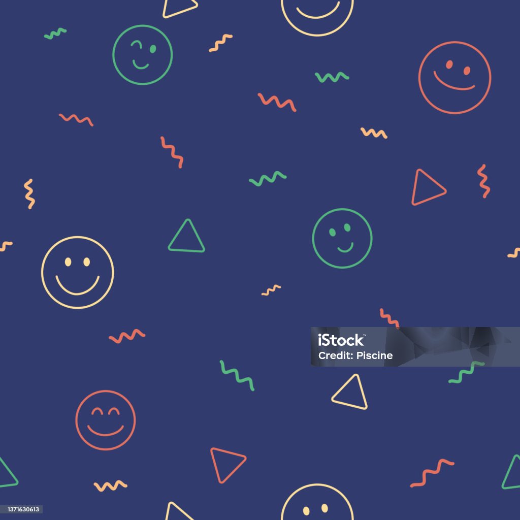 Pattern Texture Happy Happy Face With Colorful Geometric Shape Seamless Background For Fabric ...