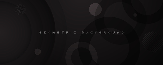 Abstract dark black gradient geometric shape circle background. Modern futuristic background. Can be use for landing page, book covers, brochures, flyers, magazines, any brandings, banners, headers, presentations, and wallpaper backgrounds