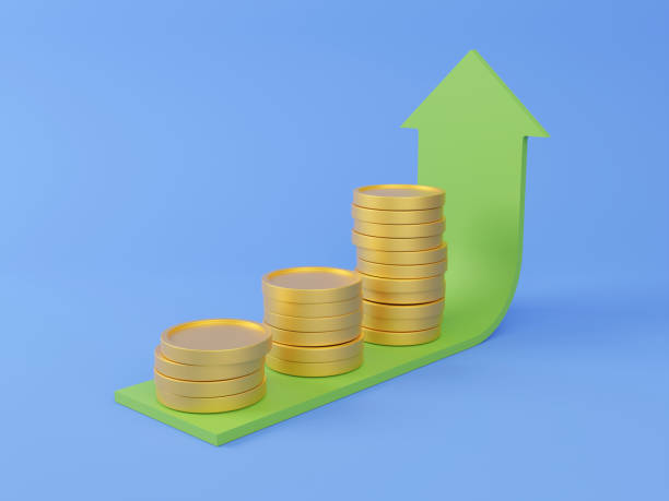 istock Profit growth graph up on the a stack of coins isolated on white background 3d illustration 1371650116