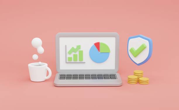 istock computer with charts and graph, analysis business financial data, dollar coins, Banknote, Online marketing. 3d illustration 1371650474