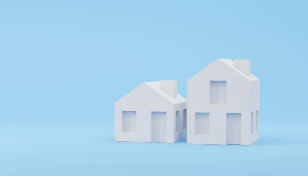istock Small toy House on blue background, 3D illustration 1371650525