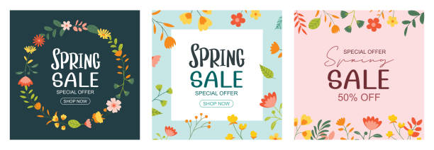 Spring sale banner background template with colorful flower.Can be use social media card, voucher, wallpaper,flyers, invitation, posters, brochure. Spring sale banner background template with colorful flower.Can be use social media card, voucher, wallpaper,flyers, invitation, posters, brochure. spring stock illustrations