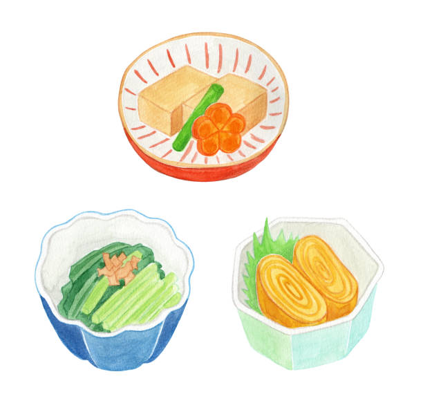 和食付き小さなボウルの水彩画 - side dish点のイラスト素材／クリップアート素材／マンガ素材／アイコン素材