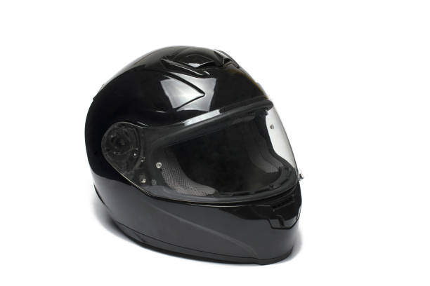 closeup preto capacete de motocicleta fundo branco - helmet helmet visor protection black - fotografias e filmes do acervo