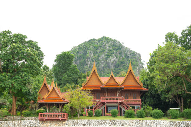 istock Thai style house with high hills,  isolated on a white background. 1371670940