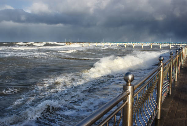 severe storm at baltic sea in sunny winter day
