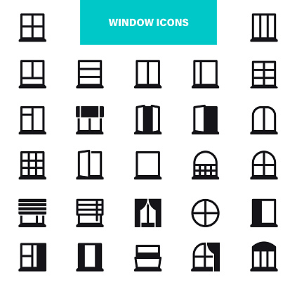 Window icon set. Window, Door, Store Window, Window Frame, Window Sill