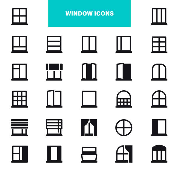 Windows Black Icons Window icon set. Window, Door, Store Window, Window Frame, Window Sill window icons stock illustrations
