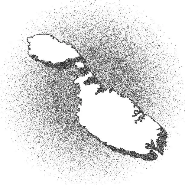 Vector illustration of Stippled Malta map - Stippling Art - Dotwork - Dotted style