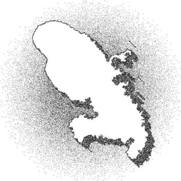 Vector illustration of Stippled Martinique map - Stippling Art - Dotwork - Dotted style