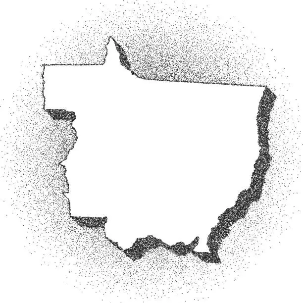 Vector illustration of Stippled Mato Grosso map - Stippling Art - Dotwork - Dotted style