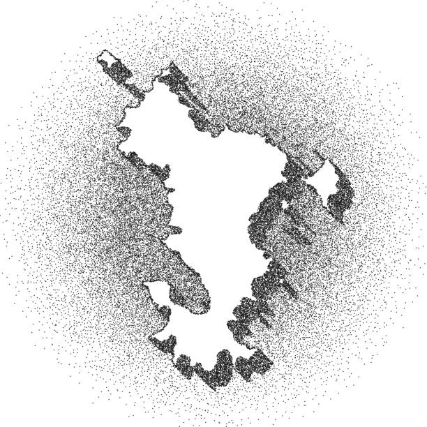 Stippled Mayotte map - Stippling Art - Dotwork - Dotted style Map of Mayotte draw with the stippling technique. Beautiful and trendy illustration created only with dots and isolated on a blank background. White map with dotted black outline and dark shadow. White background with a stippled circular gradient. (colors used: black and white). Vector Illustration (EPS10, well layered and grouped). Easy to edit, manipulate, resize or colorize. Vector and Jpeg file of different sizes. mayotte stock illustrations