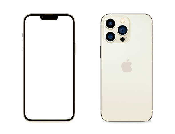 iPhone 13 Pro Gold New York, USA - December 21, 2021: Front and Rear view of gold colored Apple iPhone 13 Pro smartphone isolated on white background. iphone 13 photos stock pictures, royalty-free photos & images