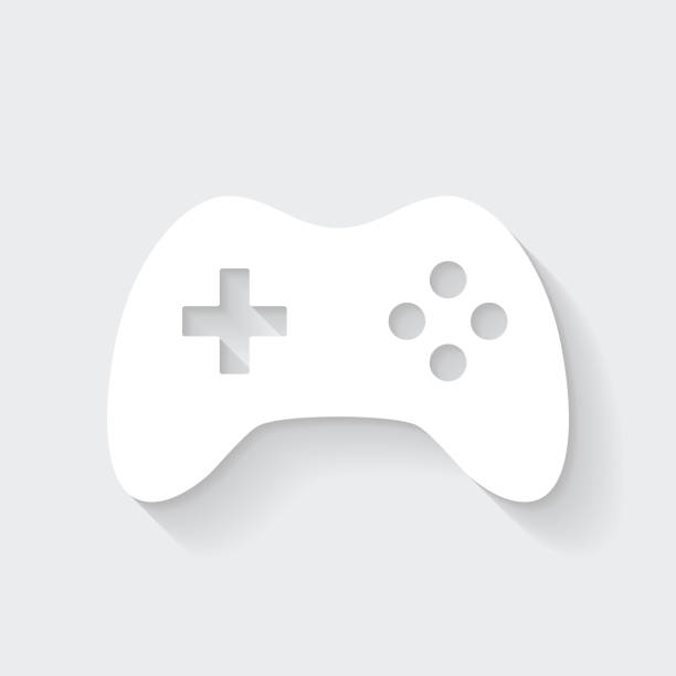 kontroler gier. ikona z długim cieniem na pustym tle - flat design - three dimensional shape joystick gamepad computer icon stock illustrations
