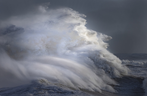 One of the biggest storms in decades in the United Kingdom. Huge waves created by wind gusts  of up to 122 miles per hour