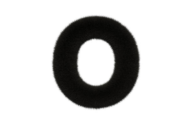 3d rendering of letter O with black fluffy hairy fur uppercase alphabet white background